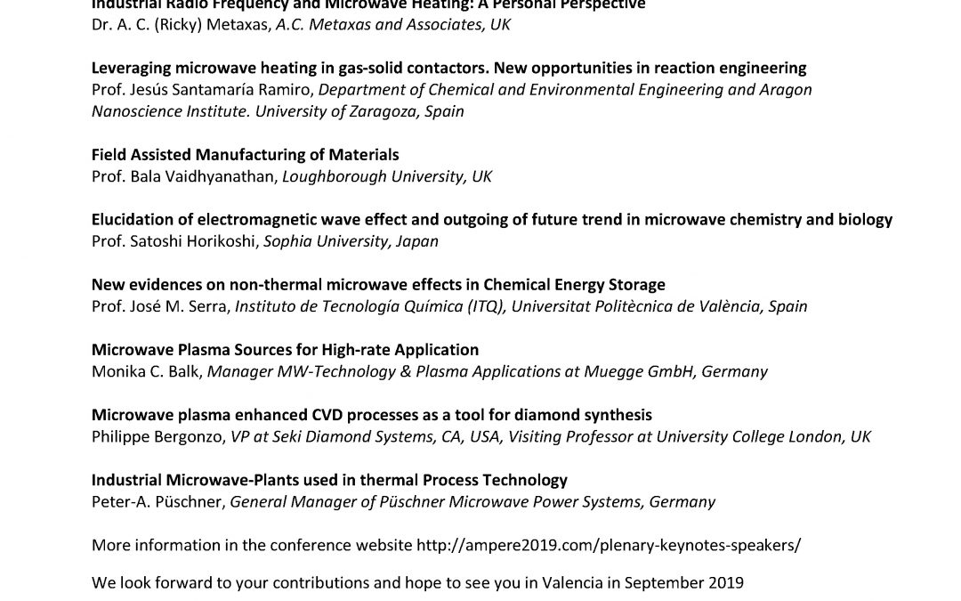 Plenary and Keynote speakers at AMPERE 2019