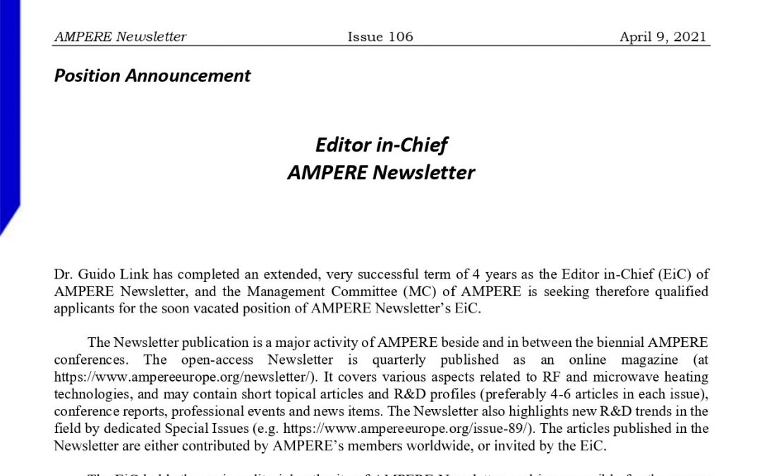 Editor of AMPERE Newsletter: position is open